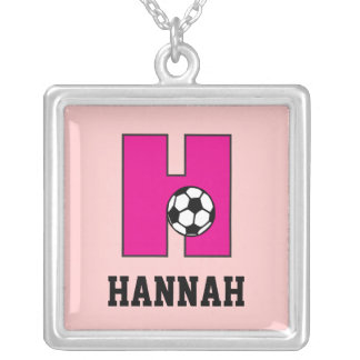 Monogram H in Soccer Pink Silver Plated Necklace