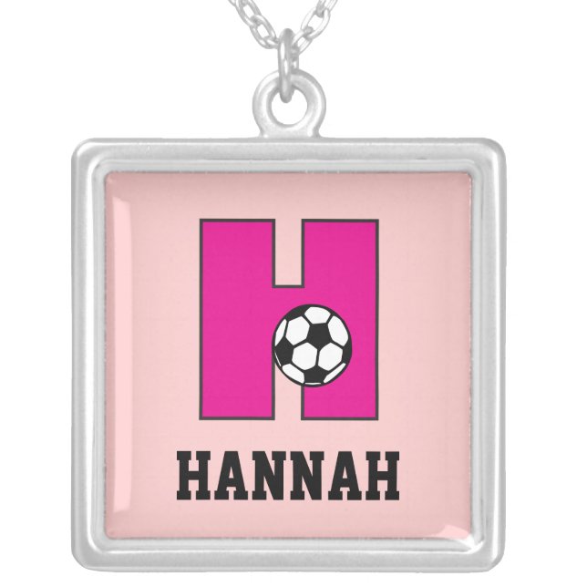 Monogram H in Soccer Pink Silver Plated Necklace (Front)