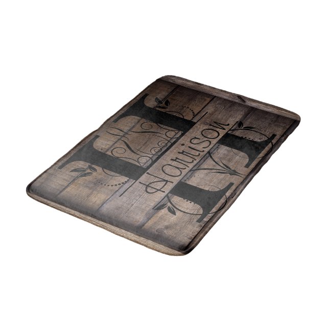Monogram H Initial Bath, Kitchen Mat Cabin Rustic (Angled)