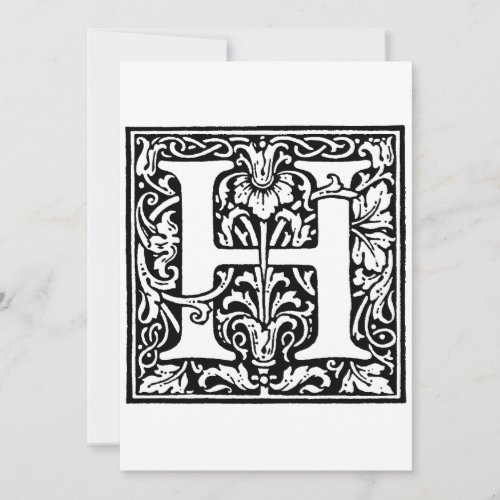 Monogram H Initial Black and White Floral Holiday Card