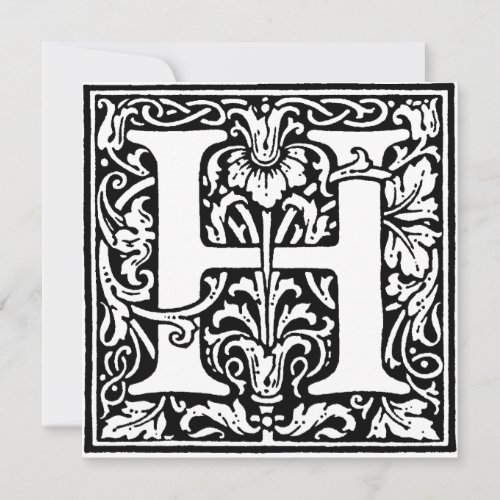 Monogram H Initial Black and White Floral Pattern