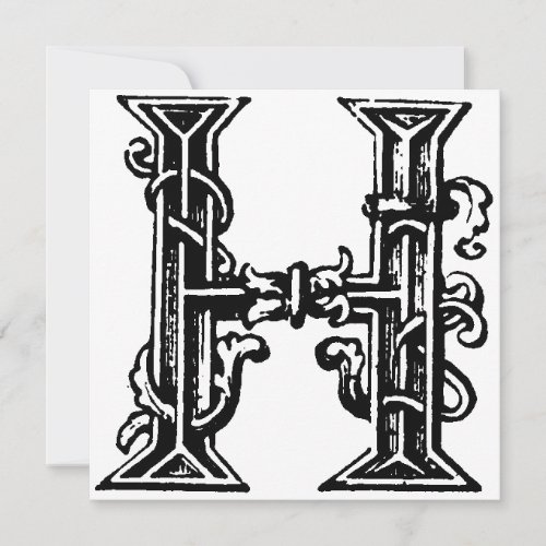 Monogram H Initial Black and White Floral Pattern