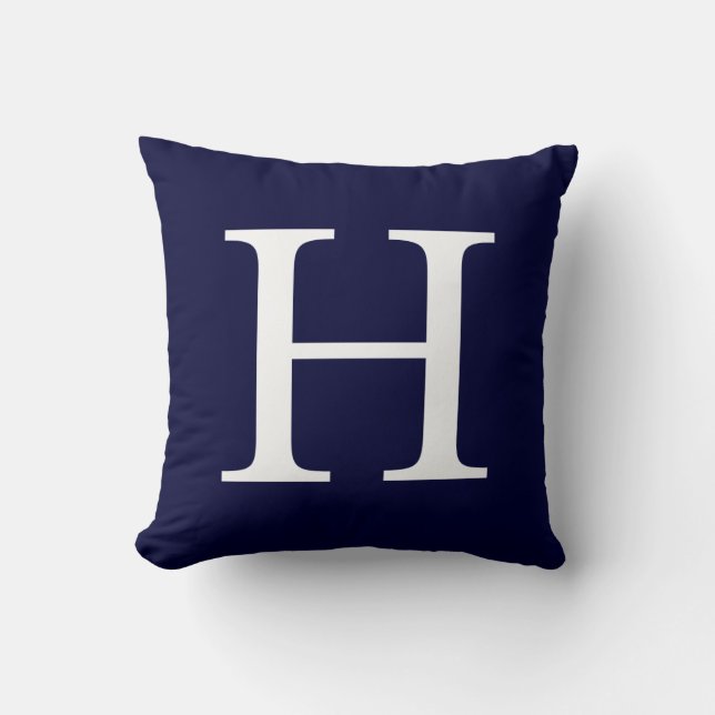 Monogram H On Navy Blue Throw Pillow (Front)