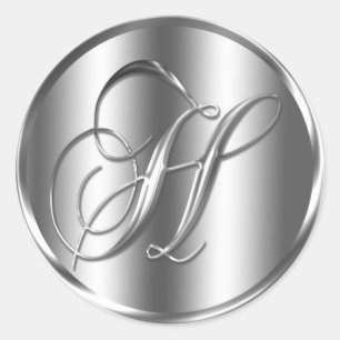 Monogram H Silver Color Wedding Invitation Holiday Classic Round Sticker