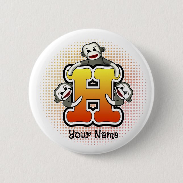 Monogram H Sock Monkey  Button (Front)