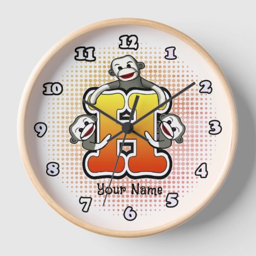 Monogram H Sock Monkey clock
