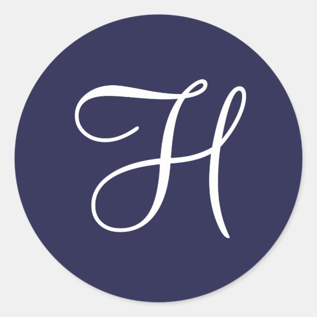 Monogram H, White on Navy Blue, Classic Round Stic Sticker (Front)