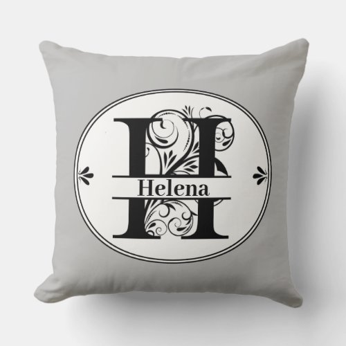 Monogram H with full name and color Throw Pillow