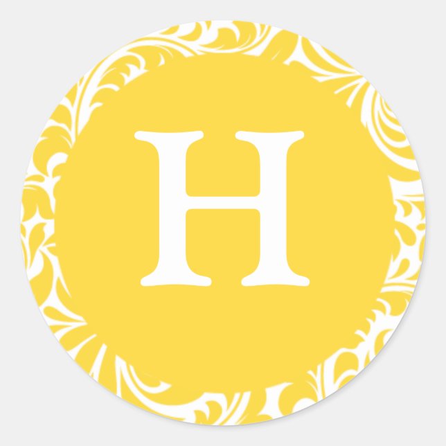 Monogram H Yellow Custom Wedding Monograms Invite Classic Round Sticker (Front)
