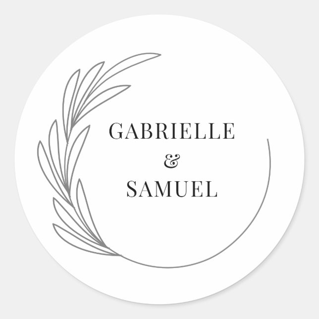 Monogram Half Wreath Minimal Wedding Bride & Groom Classic Round Sticker (Front)