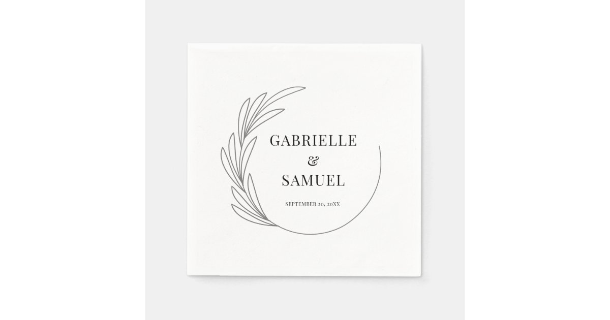 Monogram Half Wreath Minimal Wedding Bride Groom Napkin Zazzle Com