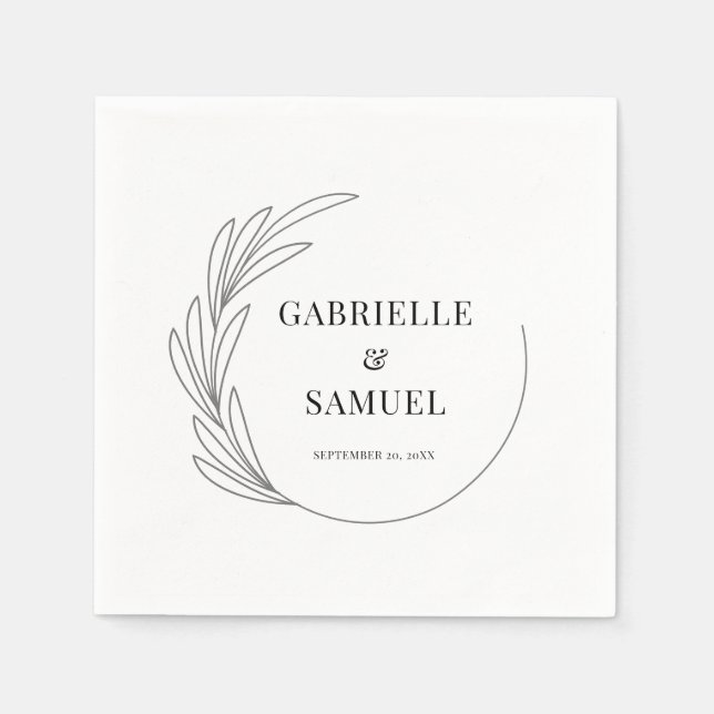 Monogram Half Wreath Minimal Wedding Bride & Groom Napkins (Front)