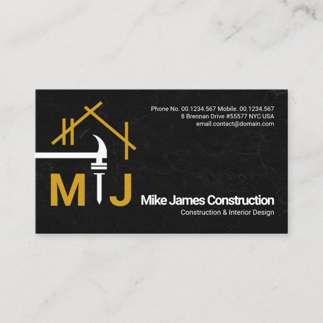 Monogram Hammer Nail A-Frame Pillar Contractor  Business Card (Front)