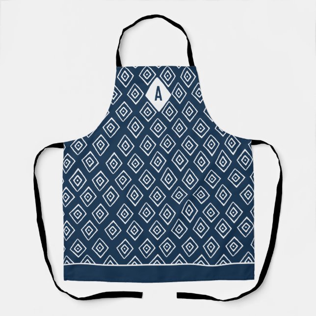 Monogram Hand Drawn Diamond Pattern Apron (Front)