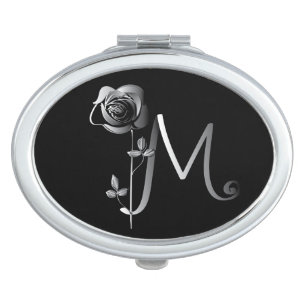 Monogram Hand-drawn Letter M w Rose Graphic Compact Mirror