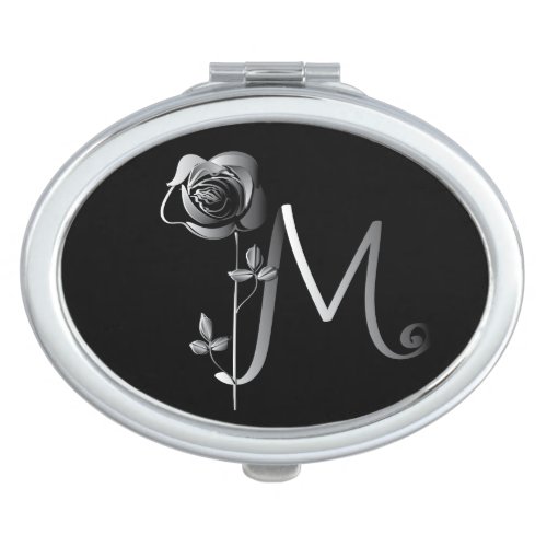 Monogram Hand_drawn Letter M w Rose Graphic Compact Mirror