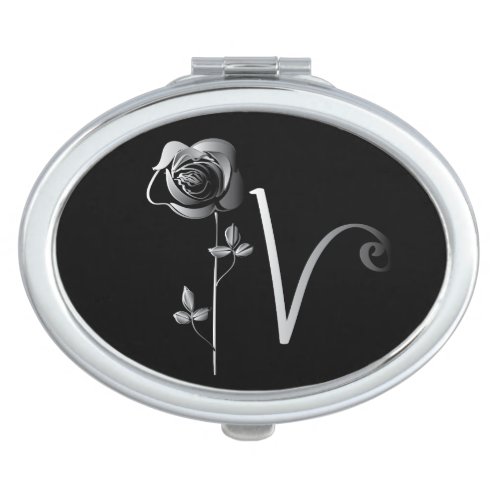 Monogram Hand_drawn Letter V Rose Graphic Compact Mirror