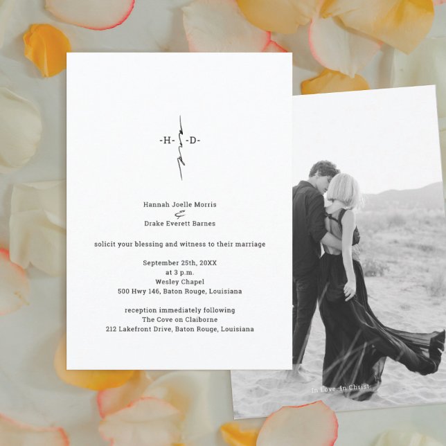 Monogram Hand Lettered Chic Cross Centered Wedding Invitation (Creator Uploaded)