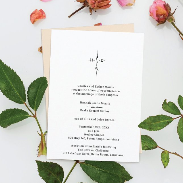 Monogram Hand Lettered Chic Cross Wedding Invitation (Creator Uploaded)