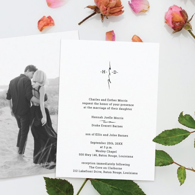 Monogram Hand Lettered Chic Cross Wedding Invitation (Creator Uploaded)