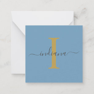 Monogram Hand-Lettered Gold Gray Blue Note Card