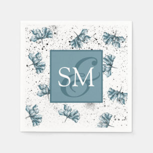 Monogram Hand painted blue Floral Napkins