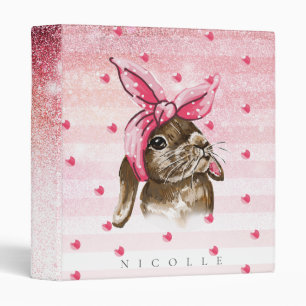Monogram Hand painted Bunny pink 3 Ring Binder