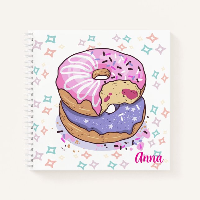 Monogram Hand painted donut Pink Purple Cute Notebook (Front)