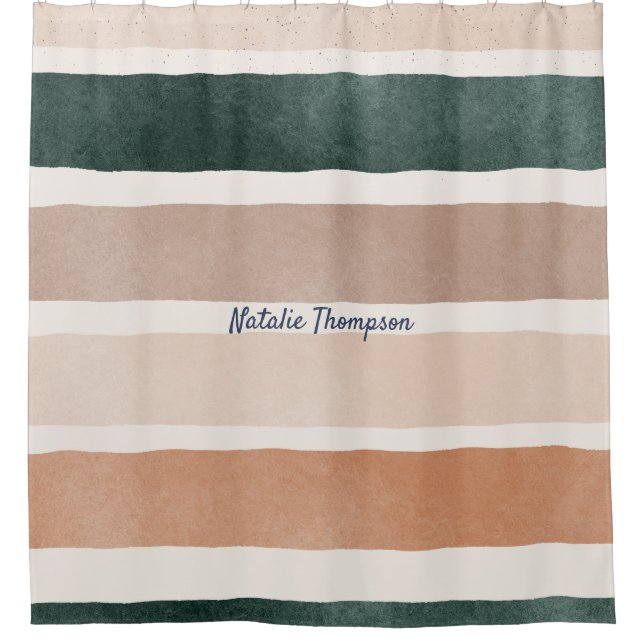 Monogram Hand painted earthy striped pattern cute Shower Curtain (Front)