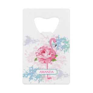 Monogram Hand painted flamingo design Credit Card Bottle Opener