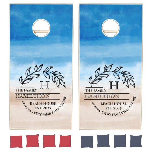 Monogram Hand Painted Navy Family Beach House 