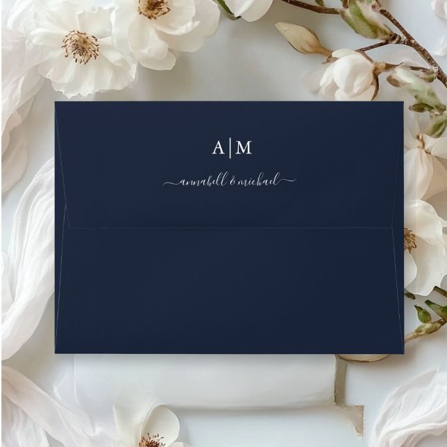 Monogram, Handwriting, Elegant, Navy-Blue Envelope (Monogram, Handwriting, Elegant Wedding Blue envelope)