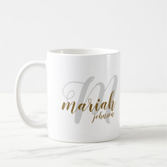 monogram handwritten fontstyle on white coffee mug