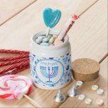 Monogram Hanukkah Festival Menorah Lights Candy Jar<br><div class="desc">Hanukkah Menorah Lights Holiday label. Monogram and Hanukkah Logo Decoration with traditional symbols pattern. Home & Living > Food & Drink > Candy & Favors > Candy Jars. Israel,  Jerusalem. Sofiartmedia Modern Design.
Judaica Modern Design with text template. Personalize them by adding name or wishes text.</div>