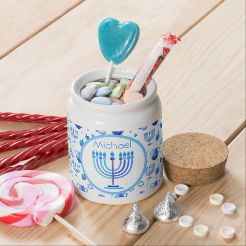 Monogram Hanukkah Festival Menorah Lights Candy Jar