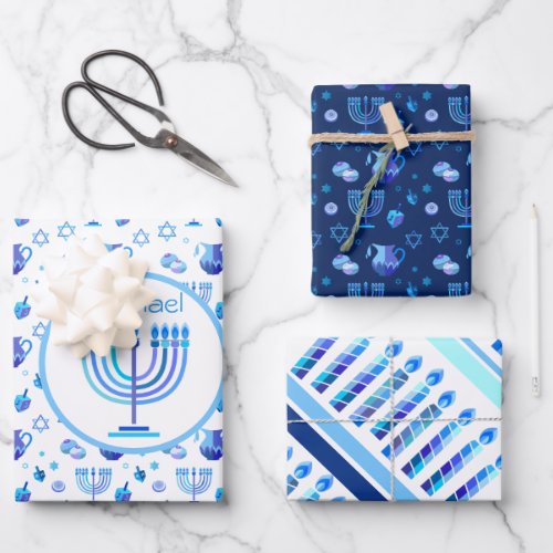 Monogram Hanukkah Festival Menorah Lights Wrapping Paper Sheets