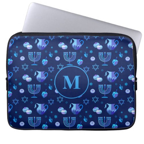 Monogram Hanukkah Jewish Holiday Ornate Pattern Laptop Sleeve