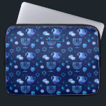 Monogram, Hanukkah Jewish Holiday Ornate Pattern Laptop Sleeve<br><div class="desc">Monogram. Happy Hanukkah Party Jewish Holiday Blue Menorah pattern. Jewish Holiday Chanukkah Decoration with traditional Chanuka decorative symbol - Navy Blue color hanukkiah menorah, candlestick with candles, star of David and neon blue glowing lights illustration. Hanukkah Festival of lights Event Decoration. Jerusalem, Israel. Electronics > Tablet & Laptop Cases >...</div>