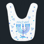Monogram Hanukkah Menorah Lights Holiday symbol Baby Bib<br><div class="desc">Hanukkah Menorah Lights Holiday label. Monogram and Hanukkah Logo Decoration with traditional symbols pattern. Baby & Kids > Nursing,  Feeding & Health > Bibs. Israel,  Jerusalem. Sofiartmedia Modern Design.
Judaica Modern Design with text template. Personalize them by adding name or wishes text. Two sides design.</div>