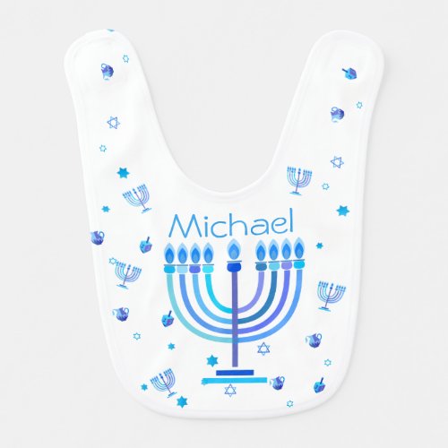Monogram Hanukkah Menorah Lights Holiday symbol Baby Bib