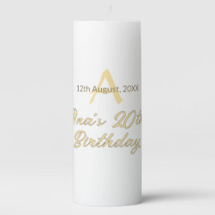 monogram happy 20th birthday gray orange pastel tr pillar candle