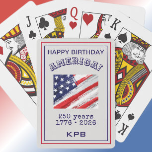 Monogram Happy Birthday America Rustic USA Flag Poker Cards