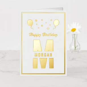 Monogram Happy Birthday Any Age White And Gold Foil Greeting Card