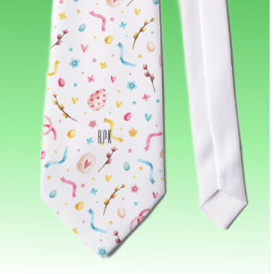Monogram Happy Easter Colorful Pastels Pattern Neck Tie