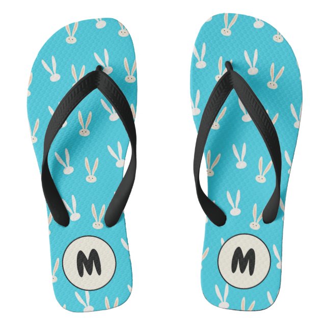 Monogram Happy Easter Holiday Bunny Pattern Flip Flops (Footbed)