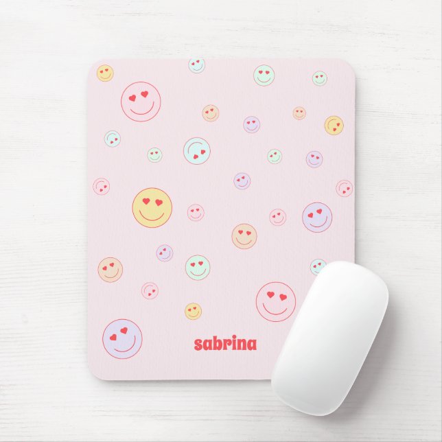 Monogram Happy Face Heart Eye  Mouse Pad (With Mouse)