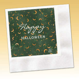 Monogram, Happy Halloween Moons & Stars Cocktail Napkins