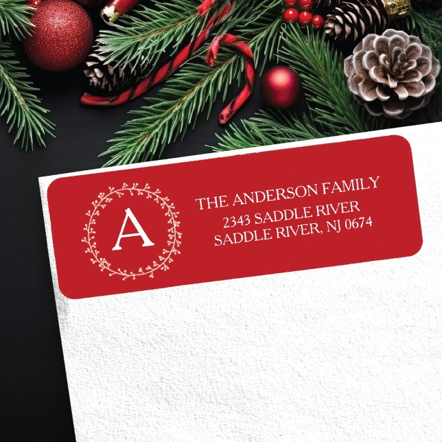 Monogram Happy & Merry Christmas Return Address Label (Creator Uploaded)