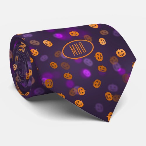 Monogram Happy Pumpkins Halloween Party Necktie