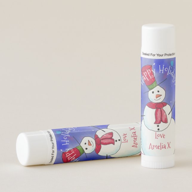 Monogram Happy Snowman Christmas  Lip Balm (Front)